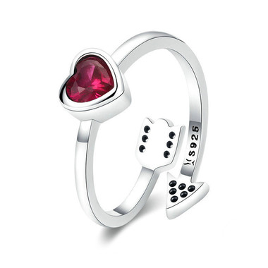 RED ZIRCON SILVER RING - ONE HEART